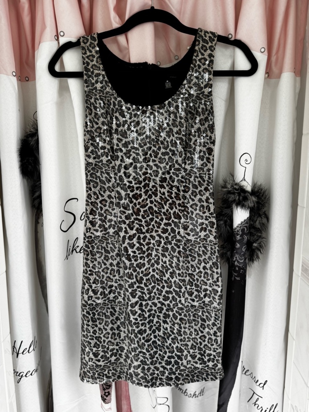 Women’s Aqua Sequin leopard print mini dress in Silver and Black. XS